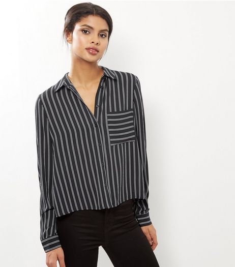 Black Stripe Long Sleeve Cropped Shirt | New Look