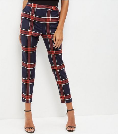 Blue Check Slim Leg Trousers | New Look