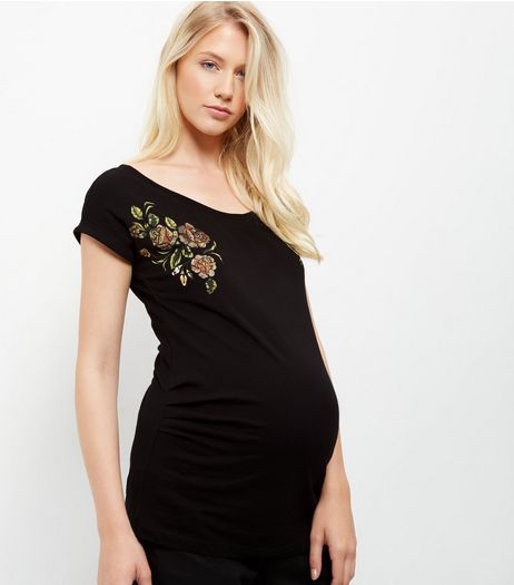 Maternity Black Floral Print T-Shirt | New Look