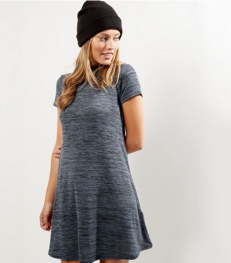 Dark Grey Funnel Neck Cap Sleeve Swing Dress | New Look