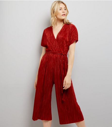 Brown Pleated Wrap Front Culotte Jumpsuit | New Look