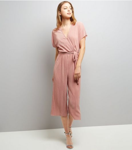 Light Pink Wrap Front Pleated Culotte Jumpsuit | New Look