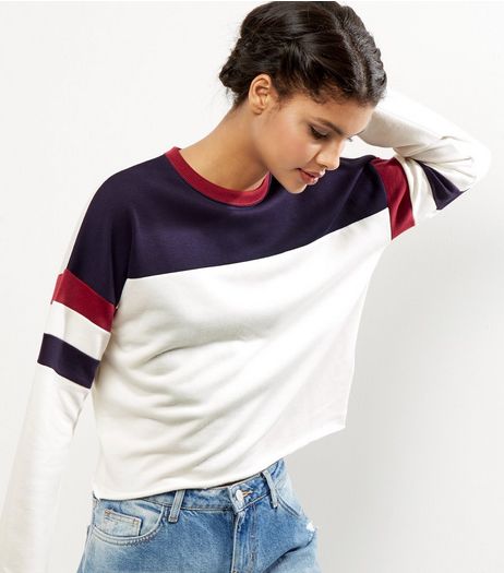 Navy Colour Block Stripe Sleeve Sweater | New Look