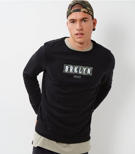Black Brooklyn Camo Print Panel Sweater | New Look