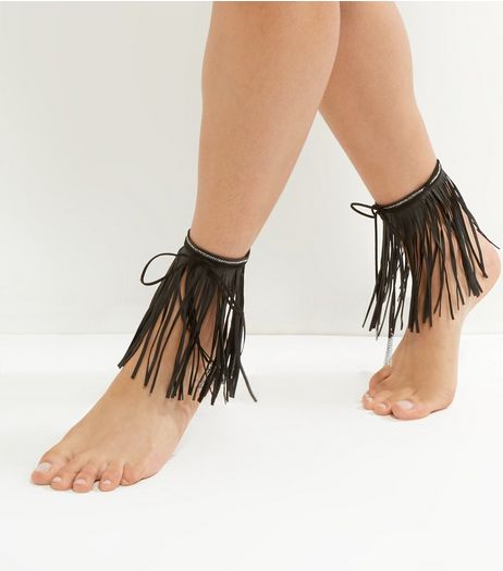 Black Tassel Anklets | New Look
