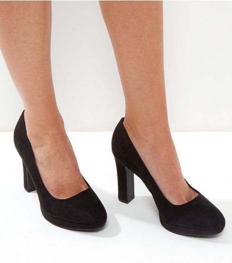 Wide Fit Black Suedette Platform Court Shoes | New Look