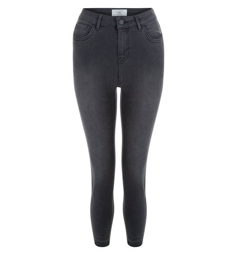Petite Black Washed Drop Hem Skinny Jeans | New Look