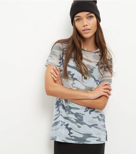 Green Camo Mesh T-Shirt | New Look