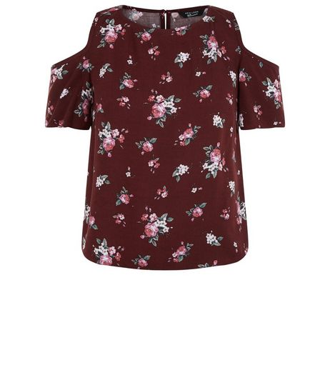 Teens Red Floral Print Cold Shoulder Top | New Look