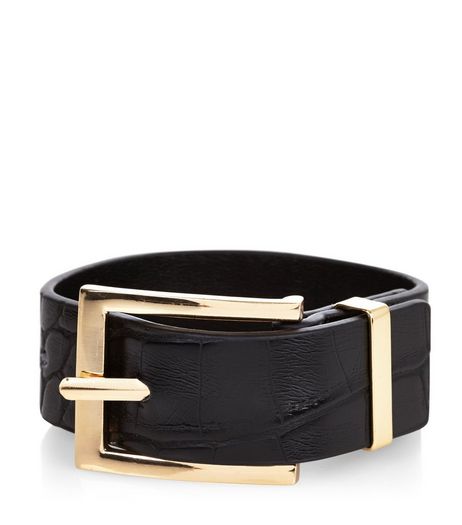 Black Croc Texture Cuff | New Look