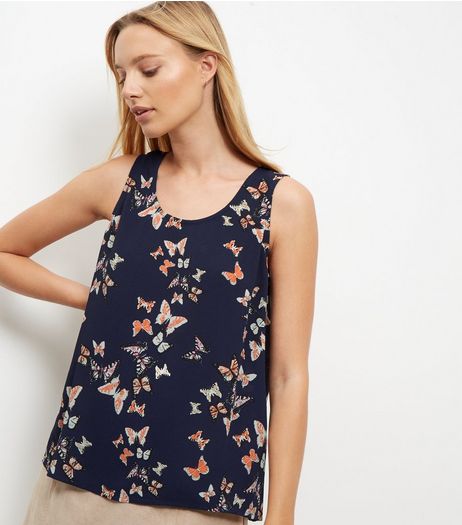 Cameo Rose Blue Butterfly Print Zip Back Vest | New Look