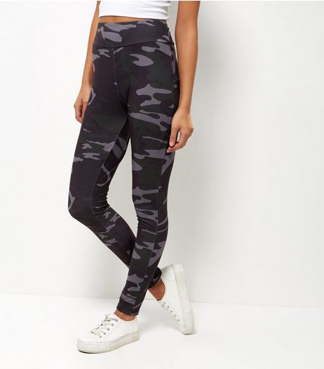 Black Camo Print Leggings | New Look