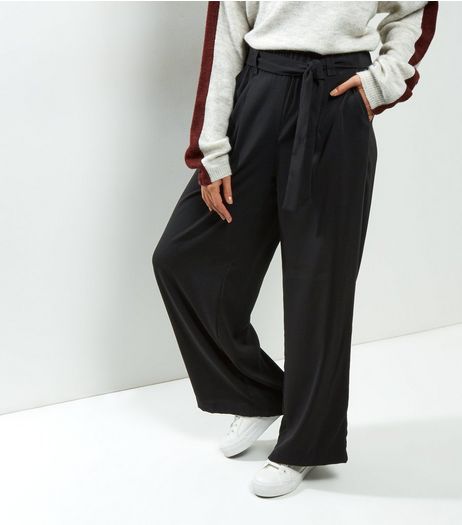 Black Self Tie Wide Leg Trousers | New Look