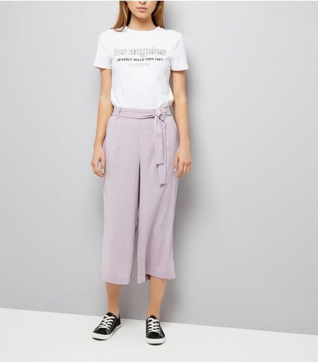 Lilac Tie Waist Cropped Trousers | New Look