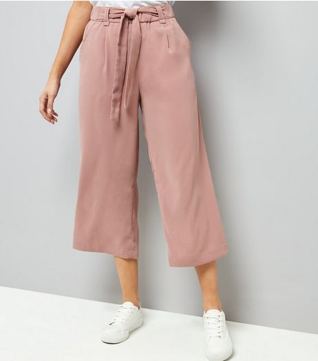 Mid Pink Tie Waist Culottes | New Look