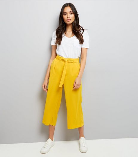 Yellow Tie Waist Cropped Trousers | New Look