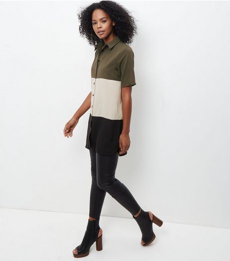 Cameo Rose Green Colour Block Shirt Dress | New Look