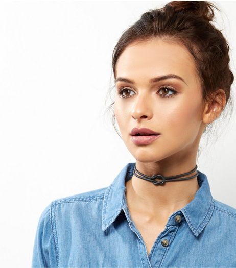 Dark Grey Knot Front Layered Choker | New Look