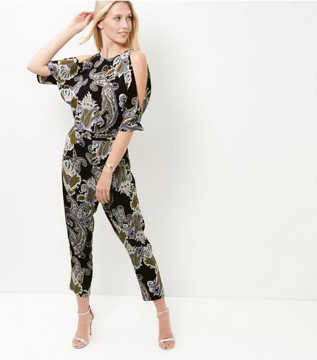 Cameo Rose Black Paisley Print Cold Shoulder Jumpsuit | New Look