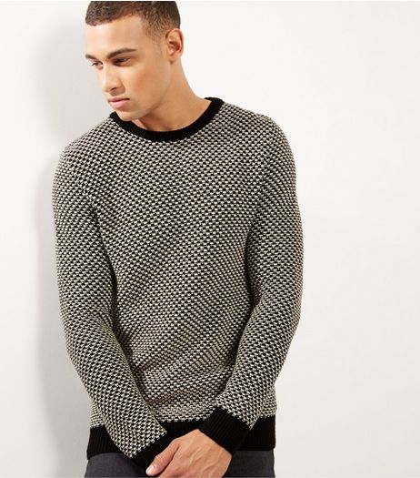 Black Mono Design Crew Neck Jumper | New Look