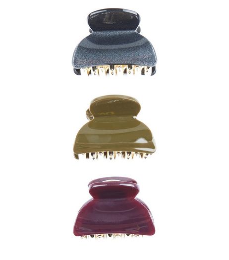 3 Pack Blue Green and Burgundy Bulldog Hair Clips | New Look