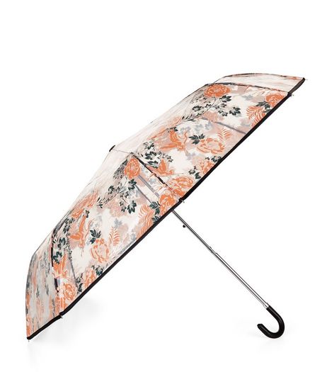 Orange Floral Bird Print Umbrella | New Look