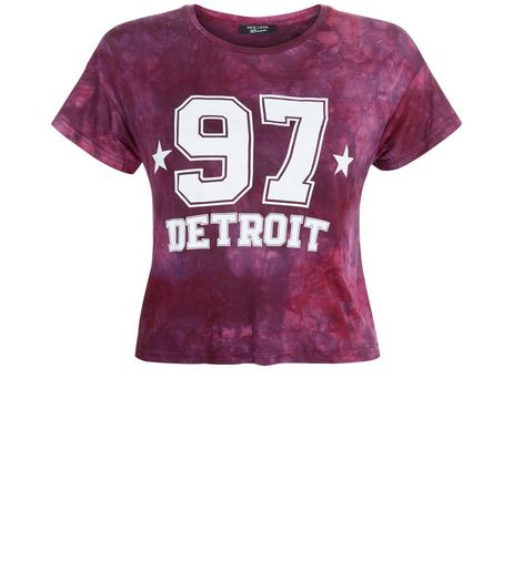 Teens Burgundy Tie Dye Detroit 97 Print T-Shirt | New Look