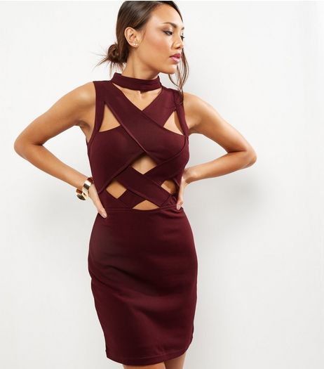 Burgundy Cross Front Bandage Dress | New Look