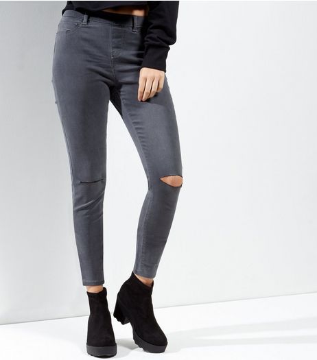 Grey Ripped Knee Jeggings | New Look