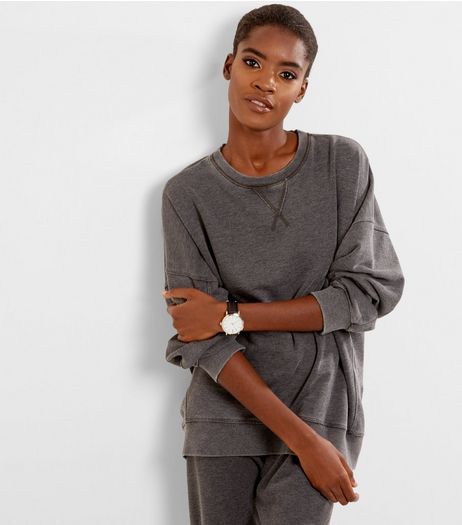 Dark Grey Washed Balloon Sleeve Sweater | New Look