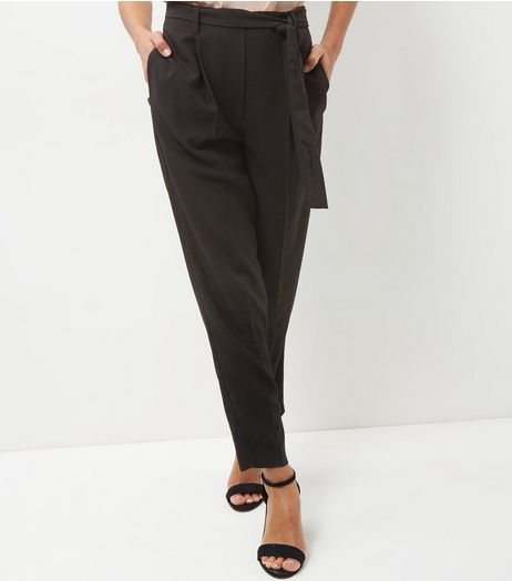 Black High Waist Tie Front Trousers | New Look
