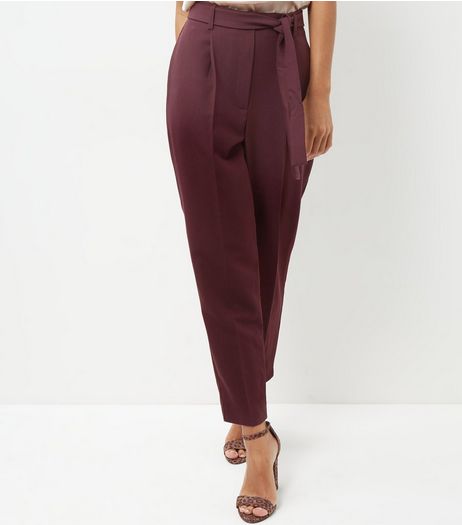 Burgundy High Waist Tie Front Trousers | New Look