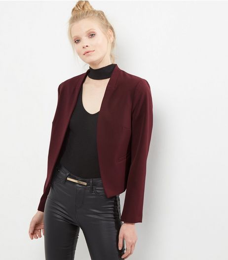 Burgundy Cropped Blazer | New Look