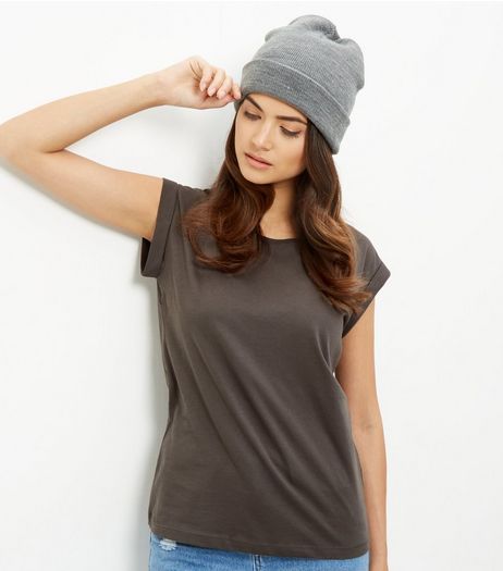 Dark Grey Rolled Sleeve T-Shirt | New Look