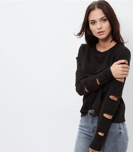 Black Cut Out Sleeve Jumper | New Look