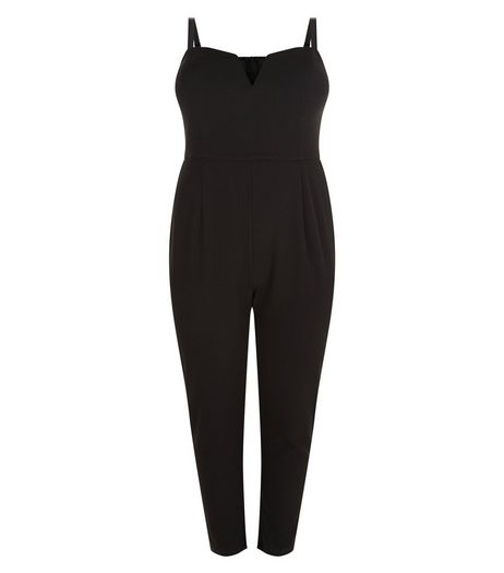 Curves Black Crepe Notch Neck Jumpsuit | New Look