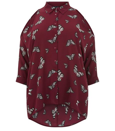 Curves Red Butterfly Print Fine Knit Shirt | New Look