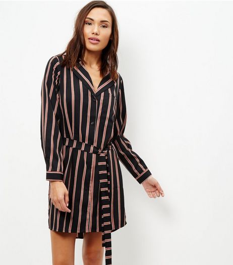 Black Stripe Shirt Dress | New Look