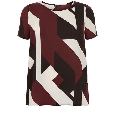 Curves Red Geo Print T-Shirt | New Look