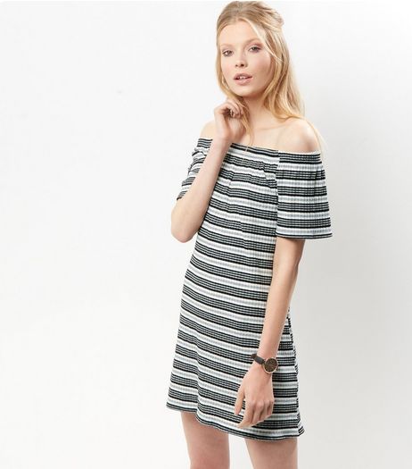 Black Striped Bardot Jersey Dress | New Look