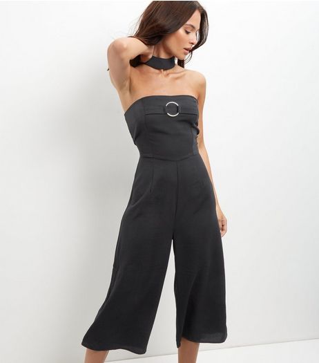 Black Ring Front Choker Neck Culotte Jumpsuit | New Look