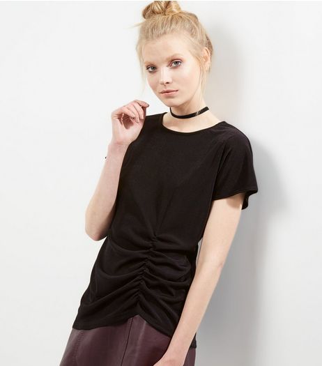 Black Ruche Side Slinky T-Shirt | New Look