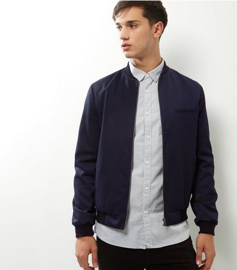 Navy Single Pocket Tailored Bomber Jacket | New Look