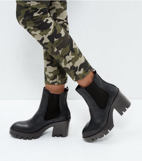 Black Leather-Look Block Heel Ankle Boots | New Look