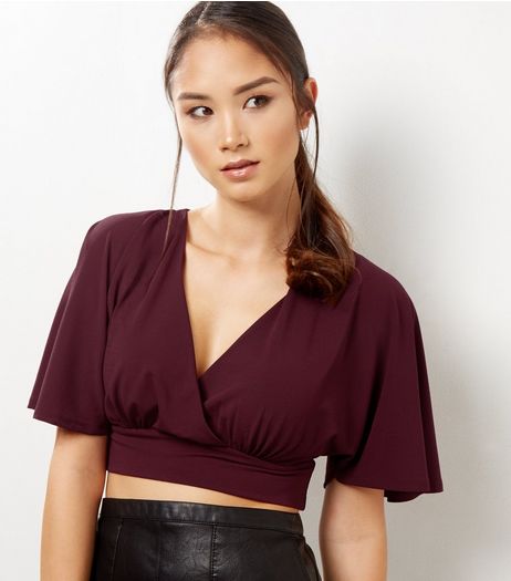 Burgundy Cape Sleeve Crop Top | New Look