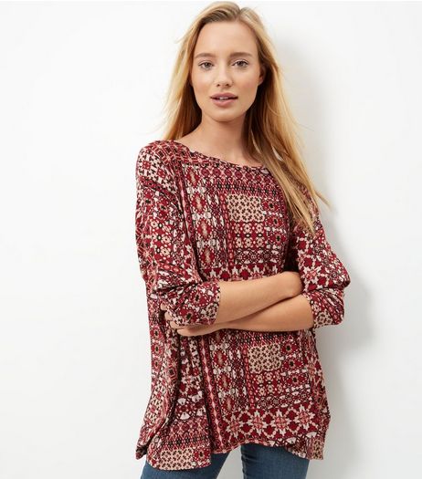Apricot Red Patchwork Print Oversized Top | New Look