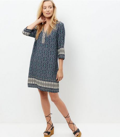 Apricot Blue Floral Print Tunic Dress | New Look