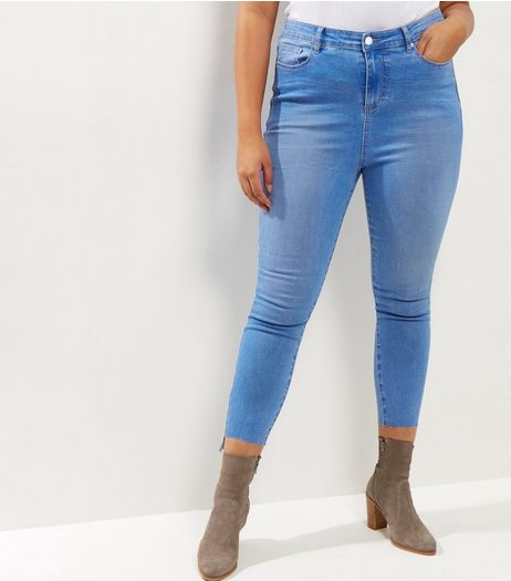 Curves Blue Angled Hem Skinny Jeans | New Look