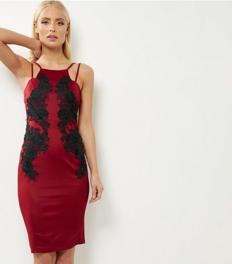 AX Paris Dark Red Crochet Trim Strappy Bodycon Dress | New Look