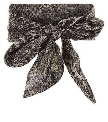 Dark Grey Snakeskin Print Neck Tie  | New Look